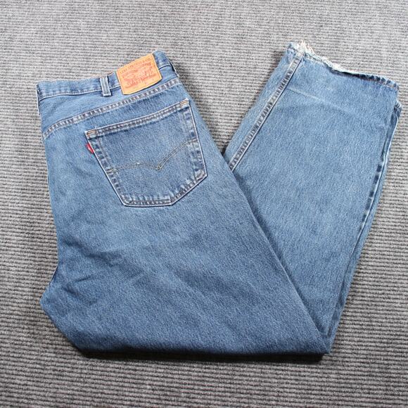 Levi’s 550 Jeans Mens 44x32 Blue Relaxed Tapered Red Tab Distressed Hem - Picture 1 of 10